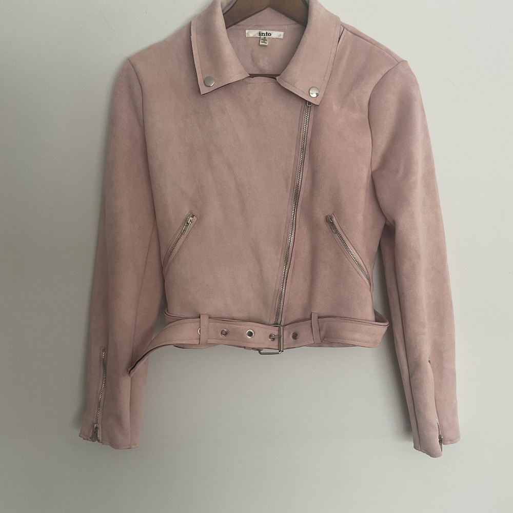 Into Pink Suede Moto Jacket
